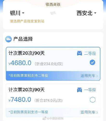 12306火车月票又上新 银西高铁首次推行计次票 (图3)