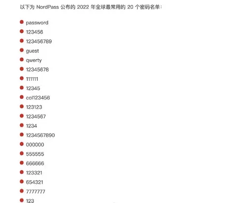 2022年全球最常用的密码名单公布：“password”“123456”前二(图1)